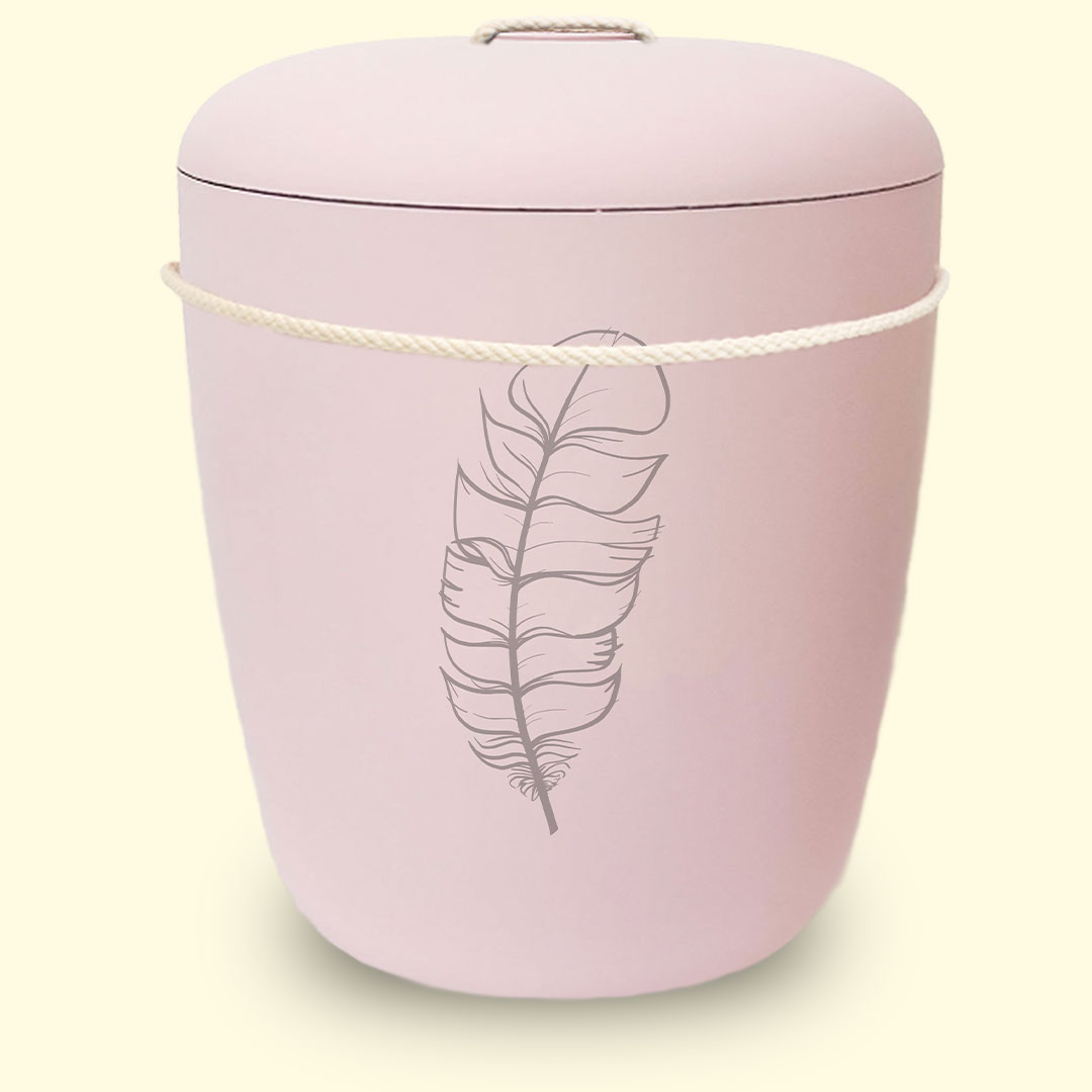 Vaaleanpunainen biohajoava uurna sivustolta www.benutree.fi